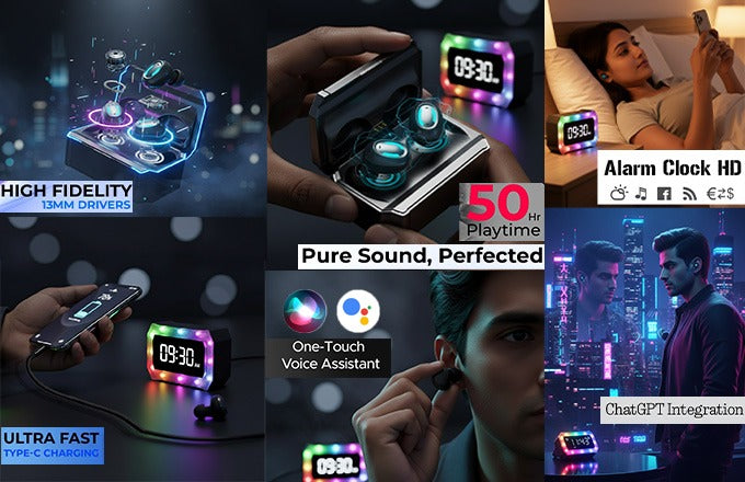 Wireless Bluetooth Earbuds with Powerbank Case and Display Clock