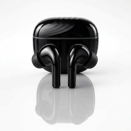Pure Black Earbuds with Deep Bass, Quad Mic & 48H Playback
