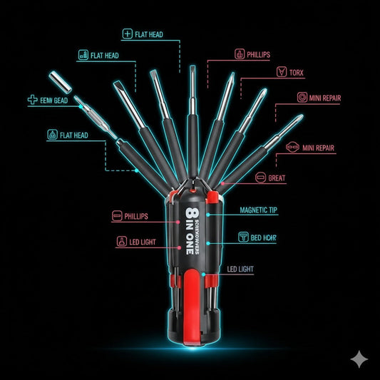 8-in-1 Multi-Purpose Screwdriver Tool with 6 LED Lights- FL