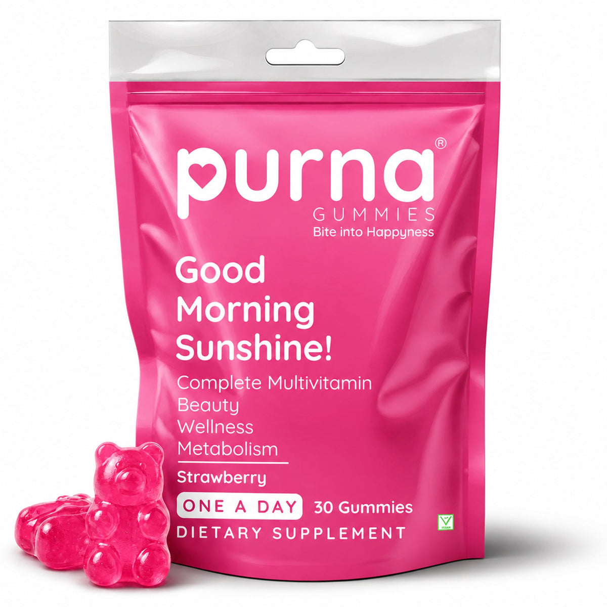 Purna multivitamin strawberry flavor vegan gummies for daily wellness