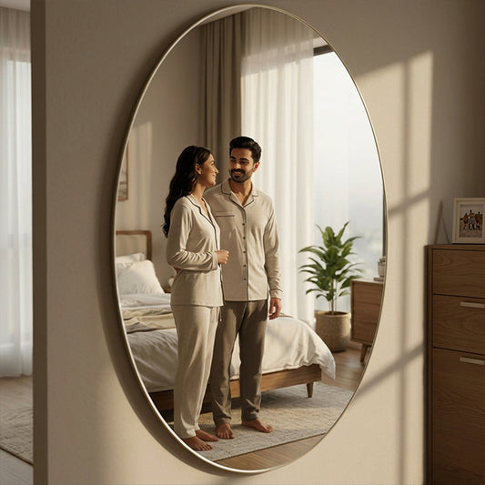 Crystal View Oval Decorative Wall Mirror with Modern Finish- FL