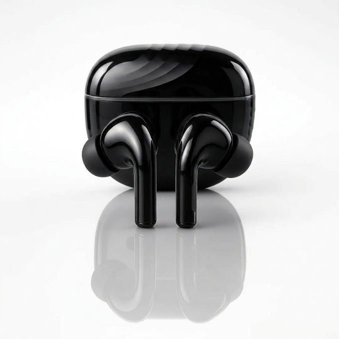 Pure Black Earbuds with Deep Bass, Quad Mic & 48H Playback