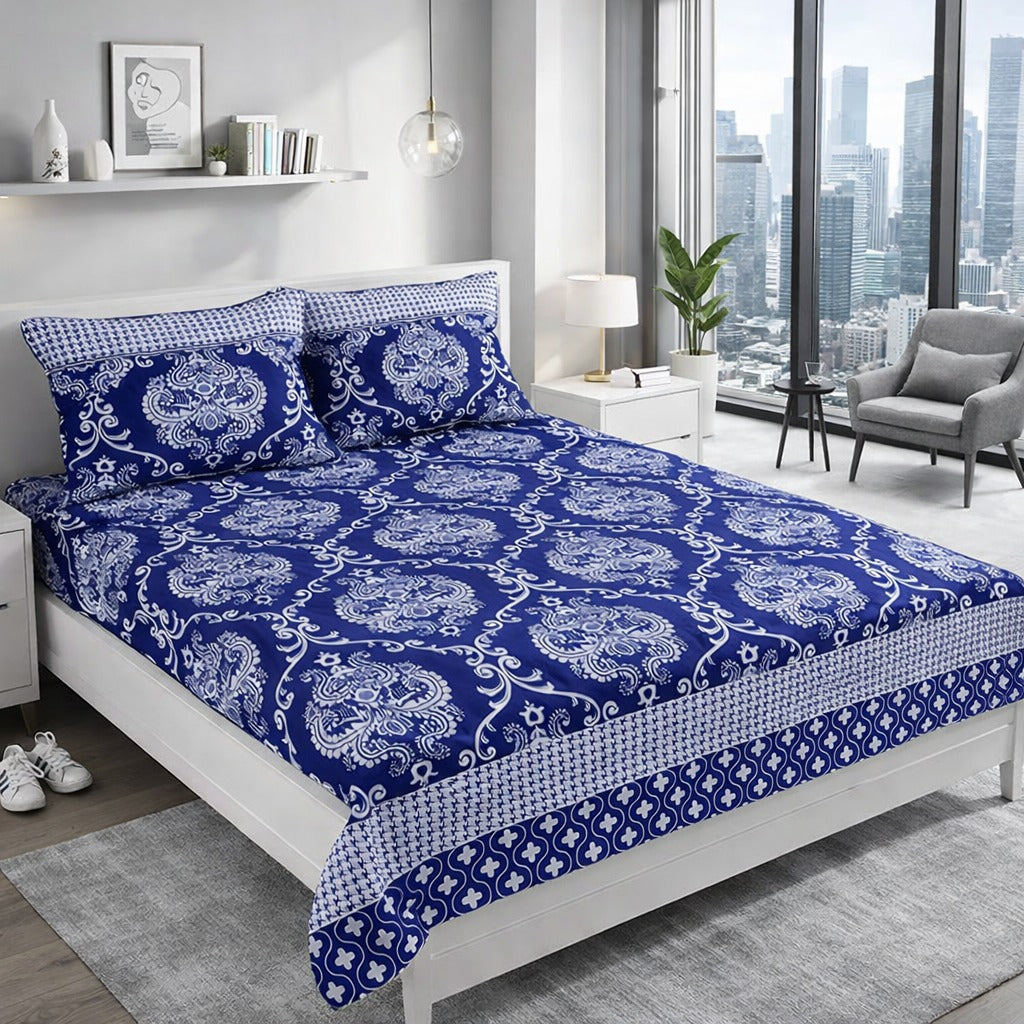 Soft Cotton Double Bedsheet Set with 2 Pillow Covers- FL