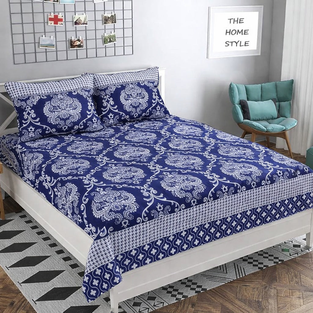 Soft Cotton Double Bedsheet Set with 2 Pillow Covers- FL