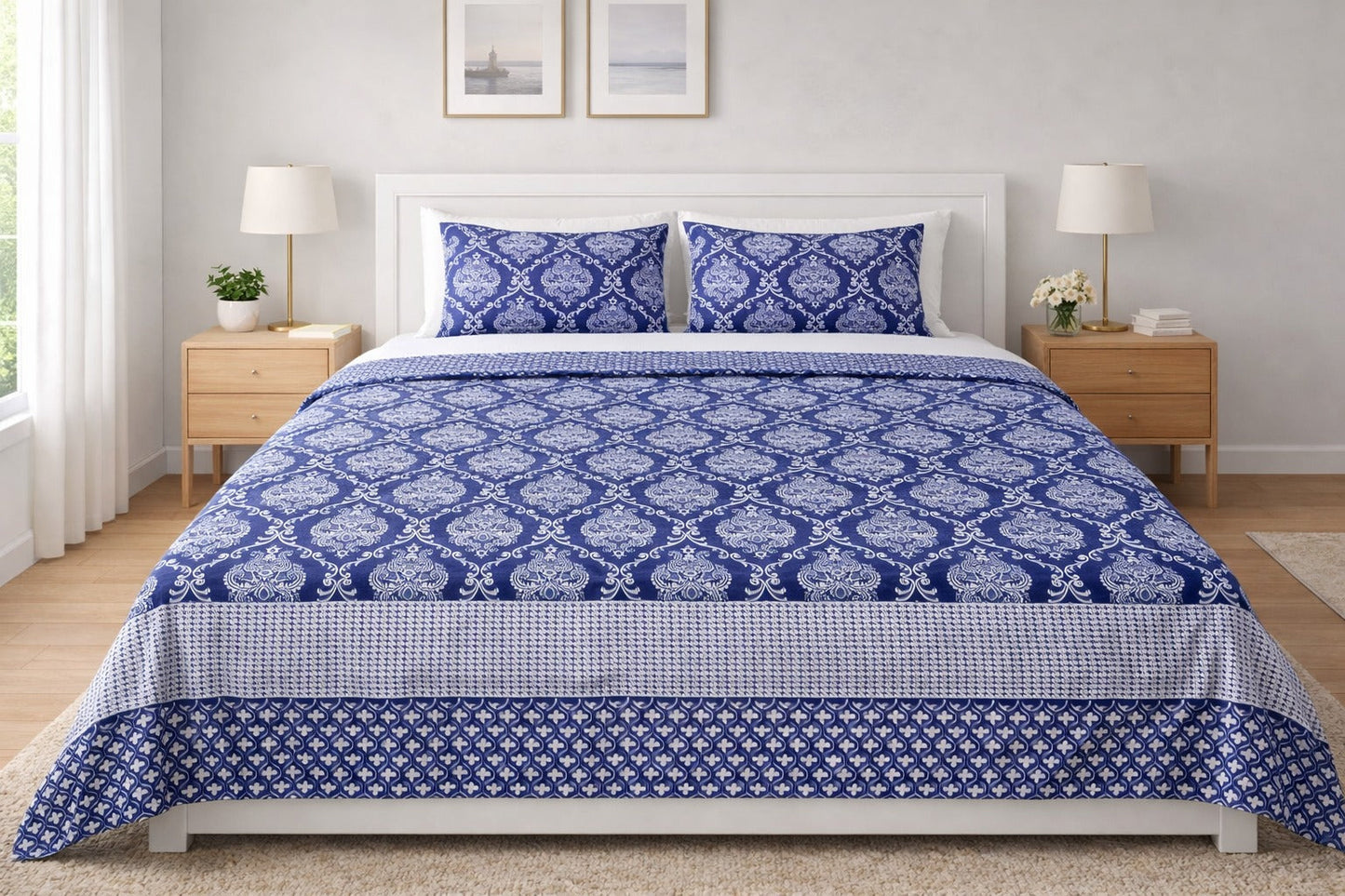 Soft Cotton Double Bedsheet Set with 2 Pillow Covers- FL