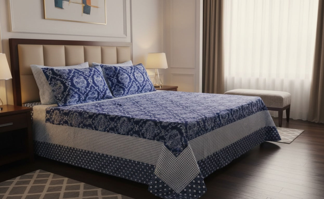 Soft Cotton Double Bedsheet Set with 2 Pillow Covers- FL