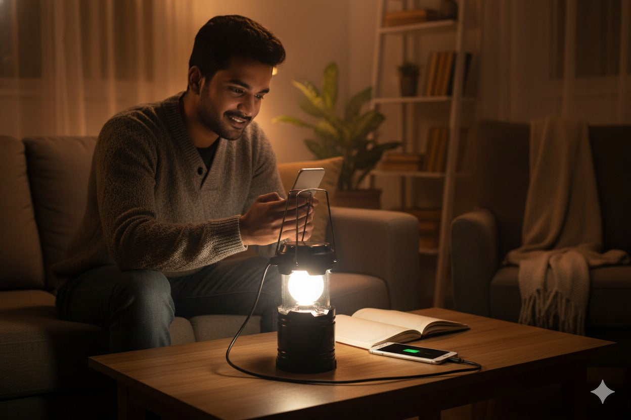 Rechargeable Solar Lantern with LED Torch & Power Bank- Camping & Emergency Light