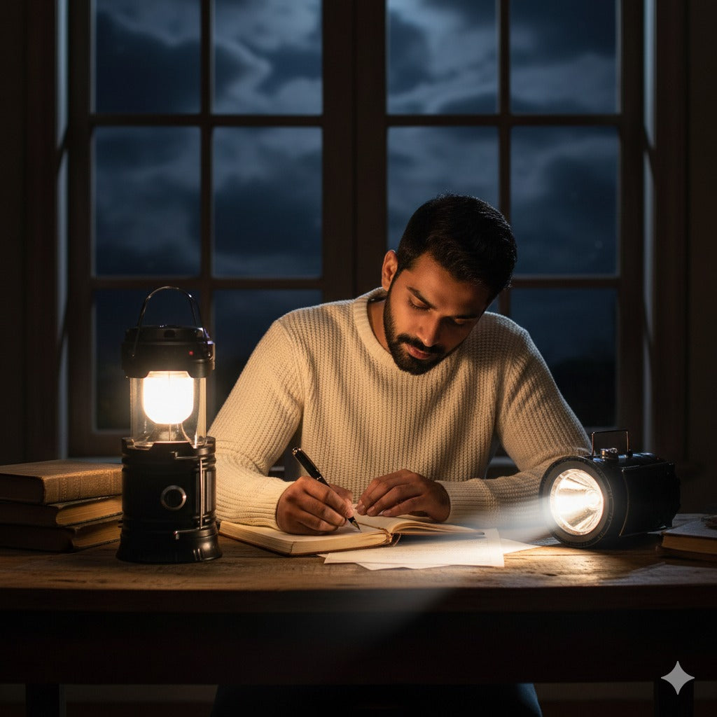 Rechargeable Solar Lantern with LED Torch & Power Bank- Camping & Emergency Light