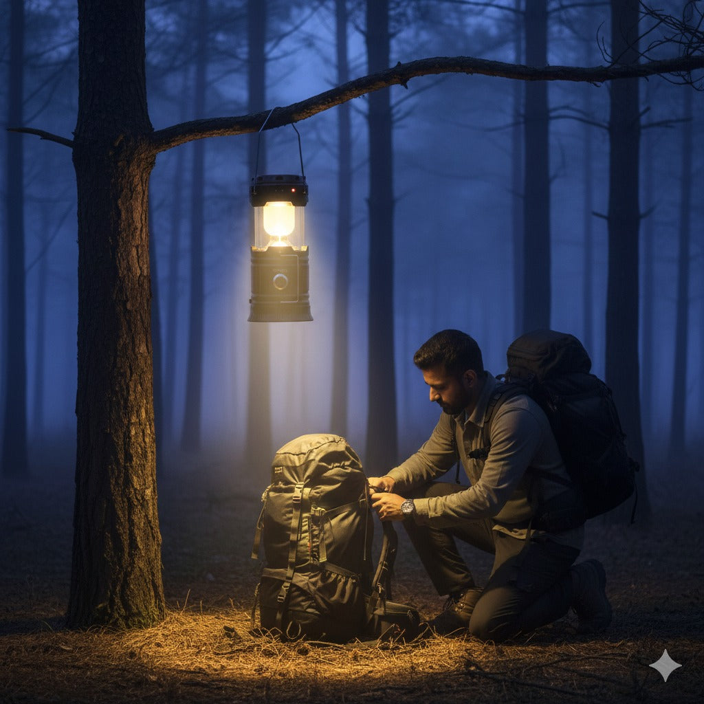 Rechargeable Solar Lantern with LED Torch & Power Bank- Camping & Emergency Light