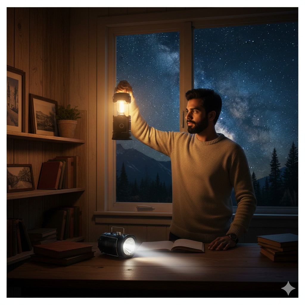 Rechargeable Solar Lantern with LED Torch & Power Bank- Camping & Emergency Light