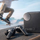 Skater with CTRL8 CMT Ultra Pro true wireless noise-cancelling earbuds and charging case on a skate ramp