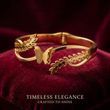 Butterfly Leaf Design Gold-Tone Cuff Bracelet - FK